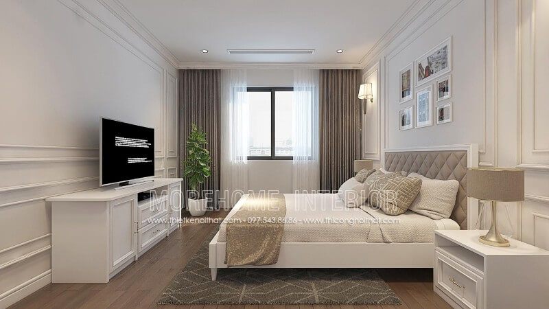 Giường ngủ gỗ sồi nhập khẩu phun sơn màu trắng đang trở thành xu hướng thiết kế được lựa chọn nhiều hiện nay