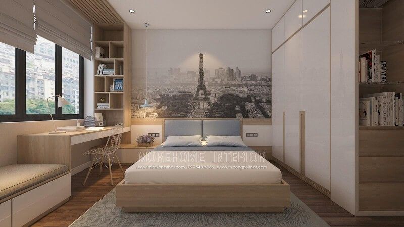 Giường ngủ hiện đại, độc đáo từ gỗ sồi tự nhiên kết hợp nệm bọc đầu giường êm ái cùng cách trang trí khoa học sẽ là lựa chọn tuyệt vời cho phòng ngủ sang trọng, trẻ trung.