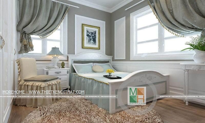 Mẫu giường ngủ nhỏ màu trắng với đường cong nhẹ nhàng tạo điểm nhấn ấn tượng tôn lên sự sang trọng hơn cho căn phòng